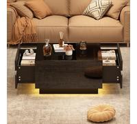 SACOOL Tavolo da tè quadrato 70 x 70 x 36 cm, tavolino con LED, lucido con 2 cassetti, tavolino da salotto, tavolino in vetro temperato, tavolino con design geometrico