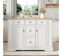 SACOOL Zona pranzo allungabile, isola della cucina con ripiani regolabili e cassetti multifunzione, isola della cucina autoportante con prese, ideale per cucina e sala da pranzo (bianco)