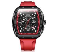 SACOSDING Orologio da uomo, unico, rettangolare, al quarzo, analogico, multifunzione, per sport all'aria aperta, cronografo, impermeabile, luminoso, calendario, cinturino in silicone resistente