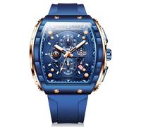 SACOSDING Orologio da uomo, unico, rettangolare, al quarzo, analogico, multifunzione, per sport all'aria aperta, cronografo, impermeabile, luminoso, calendario, cinturino in silicone resistente