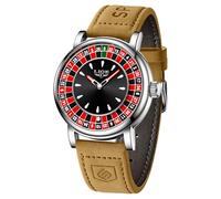 SACOSDING Orologio da uomo, unico stile roulette, al quarzo, analogico, 45 mm, in lega, impermeabile, luminoso, cinturino in pelle squisito e resistente, orologio da polso casual alla moda
