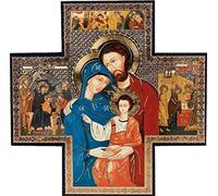 Sacra Famiglia Natale Natività a forma di croce oro/argento metallizzato immagine da appendere stile icona 15,2 x 15,2 cm regalo religioso