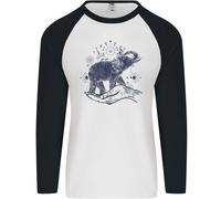 Sacra Stile Elefante Meditazione Tatuaggio Arte Uomo L/S Baseball T-Shirt
