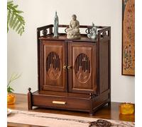 Sacrario buddista da parete, in legno massello, con porta e porta, elegante tavolo da altare per la casa, la meditazione e la spiritualità