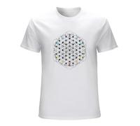 Sacred Ometry Gold Flower of Life Sri Yantra Chakra Yoga T-Shirt Mens Man White L