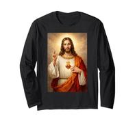 Sacro Cuore di Gesù Cattolico Cristiano Religioso Design Maglia a Manica