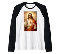 Sacro Cuore di Gesù Cattolico Cristiano Religioso Design Maglia con Maniche Raglan