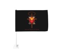 Sacro Cuore di Gesù Croce con Corona di Spine Fermaglio per Finestra per Bandiere per Auto Protezione Solare Decorazione 12x18 Pollici Striscione Bifacciale per Camion