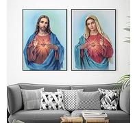 Sacro Cuore Di Gesù E La Vergine Maria Della Tela Di Canapa Pittura Poster E Stampe 2 Pezzi Immagine Di Arte Della Parete Per Soggiorno Ufficio Decorare 40Cmx60Cm Senza Telaio