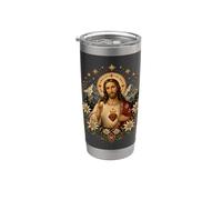 Sacro Gesù Cuore Montagna Cattolica Floreale Arte devozionale Bicchiere termico in acciaio inox doppia parete