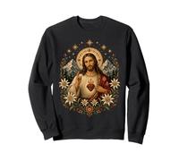 Sacro Gesù Cuore Montagna Cattolica Floreale Arte devozionale Felpa