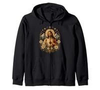 Sacro Gesù Cuore Montagna Cattolica Floreale Arte devozionale Felpa con Cappuccio
