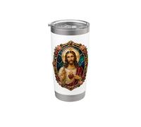 Sacro Gesù Cuore Rose Frame Cattolico Devozionale Icona Art Bicchiere termico in acciaio inox doppia parete