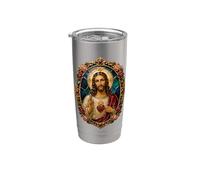 Sacro Gesù Cuore Rose Frame Cattolico Devozionale Icona Art Bicchiere termico in acciaio inox doppia parete