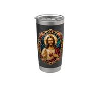Sacro Gesù Cuore Rose Frame Cattolico Devozionale Icona Art Bicchiere termico in acciaio inox doppia parete
