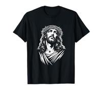Sacro Gesù Ritratto con Corona di Spine Cristiana Pasqua Maglietta