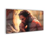 SacroArte 100x50cm Quadro su Parete Decorazione Casa in Vetro - Il ritratto del viso di Gesu