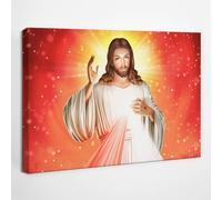SacroArte Decorazione della casa 30x20cm Immagine stampata su tela per il soggiorno - Misericordioso Gesù Misericordia