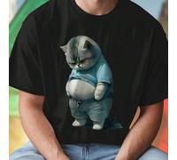 Sad Chubby Cat in Blue Shirt and Shorts Maglietta Uomo Gatto Divertente Taglie Forti Moda Casual Idea Regalo Unica Offerta Speciale Outfit Carino per Tutti L,M,S,XL,XXL,XXXLTessuto in maglia