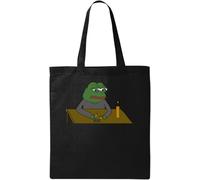 Sad Pepe Bere Whisky e Fumare una sigaretta Meme Art Borsa in cotone ecologico naturale nero, Nero , Taglia unica