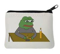 Sad Pepe bere whisky e fumare una sigaretta meme arte neoprene portamonete Pouch 10x11cm Bianco, bianco, Taglia unica
