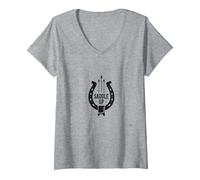 Saddle Up Ferro di Cavallo Western Cowboy Avventura, Ragazza Mucca Maglietta con Collo a V, Donna, Grigio Melange, M