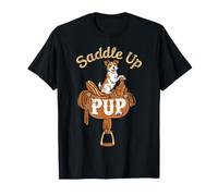 Saddle Up, Pup Barn Dog Art for Riders Maglietta