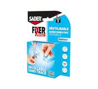 SADER Fixer Sans Forcer Invisible - Adesivo double face extra invisibile - Interno - Superfici lisce - Rimovibile senza tracce - Riutilizzabile - Colore: trasparente - 1,5 m x 19 mm