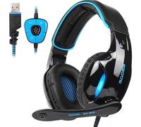SADES SA902 Stereo Gaming Headset 7.1 USB Surround Sound Cuffie per PC Over-Ear Cuffie da gioco con microfono Luce LED