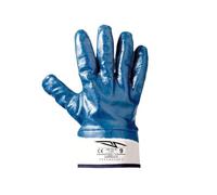 SADISRLS Guanti da lavoro blu/bianco NBR spalmati nitrile, resistenti all'abrasione, oli, idrocarburi e agenti chimici con polsino di sicurezza, benzinai, tg. 9/10/11, 10 paia (9)