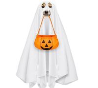 Sadnyy Set di 2 costumi per cani fantasma, include costumi per cani bianchi di Halloween e secchiello di Halloween, costumi fantasma per cani e secchi di zucca in feltro per cani di taglia media e