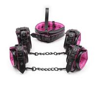 sadomaswo kit 4 pezzi guinzaglio polsini collare cavigliere guinzaglio fuxia