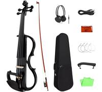 SADPRKR Set violino elettrico 4/4 in legno massello silenzioso per principianti, vernice nera metallizzata con raccordi in ebano