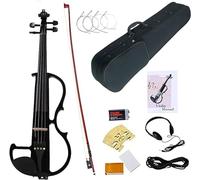 SADPRKR Violino elettrico 4/4 full size, nero silenzioso violini elettrici, in legno massello metallico kit violino elettronico con raccordi in ebano per principianti adulti adolescenti