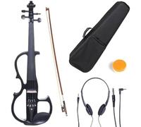 SADPRKR Violino elettrico 4/4 sinistro in legno massello nero metallo con accessori in ebano