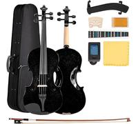 SADPRKR Violino principiante, bambini adulti principianti set, studente nero legno massello abete strumento a corda con copertura rigida, arco aggiuntivo, corde aggiuntive, poggiapolsi, colofonia