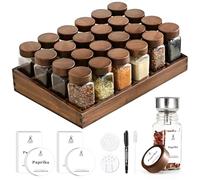 SAEIV Porta Spezie Per Cucina in Iegno, Barattoli Spezie Quadrati Con Coperchio in Legno, Barattoli Per Spezie (Da 24 x 120 ml), Porta Spezie Elegante, Organizer Per Cassetti Cucina