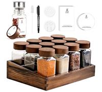 SAEIV Porta Spezie Per Cucina in Iegno, Barattoli Spezie Quadrati Con Coperchio in Legno, Barattoli Per Spezie (Da 12 x 120 ml), Porta Spezie Elegante, Organizer Per Cassetti Cucina