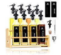 SAEIV Set di bottiglie di olio e aceto con 8 bottiglie di olio d'oliva da 250 ml, pratico set Small Cruet, completo di supporto in bambù, bottiglia di olio a prova di perdite con beccuccio ed