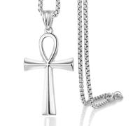 SAELACY Ankh - Collana con ciondolo a forma di croce, unisex, in acciaio inox, colore: oro, nero, argento, catena rolò, chain length:24", Acciaio inossidabile, Nessuna pietra preziosa