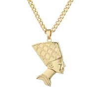 SAELACY Collana Nefertiti della regina egiziana Nefertiti, per donne, uomini e adolescenti, ciondolo Nefertiti placcato oro 14 K con catena cubana larga 5 mm in acciaio inox, testa grande e piccola