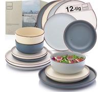 SÄNGER Bombay Moonlight | Set di stoviglie 12 pezzi, stoviglie in gres porcellanato per 4 persone, 4 piatti piani, 4 piatti da dessert, 4 ciotole, set di piatti colorati | Value Collection