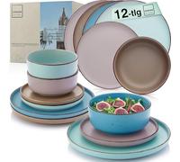 SÄNGER Bombay - Set di stoviglie da 12 pezzi, in gres porcellanato per 4 persone, 4 piatti piani, 4 piatti da dessert, 4 ciotole, set di piatti colorati | Value Collection