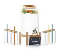 Sänger | Bowle Set con cannucce e bicchieri, ciotola con coperchio in legno, dispenser per bevande con rubinetto incluso 6 bicchieri, dispenser per vino brulè e ciotola, contenitore in vetro da 7,8