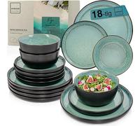 SÄNGER Fiji Value Collection - Set di stoviglie in terracotta, 18 pezzi, per 6 persone, 6 piatti piani, 6 ciotole per cereali, 6 piatti da dessert, set da tavola verde scuro antigraffio