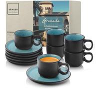 Sänger Granada | Set di tazze da caffè in gres porcellanato, 12 pezzi, tazze e piattini, lavabili in lavastoviglie, adatte al microonde, set di tazze blu con bordo nero, 80 ml | Value Collection