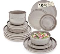 SÄNGER Kairo Clay | Servizio da tavola 18 pezzi, set di stoviglie in gres per 6 persone, 6x piatti piani 6x piatti da dessert 6x ciotole, set di stoviglie & ciotola grigia, set di piatti, piatti fondi