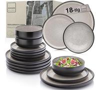 SÄNGER Luxor - Set di piatti in gres porcellanato, 18 pezzi, per 6 persone, 6 piatti piani, 6 ciotole per cereali, 6 piatti da dessert, stoviglie resistenti marrone e beige