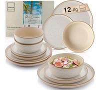 SÄNGER Rio Crema, servizio da tavola da 12 pezzi, set di stoviglie in gres porcellanato, 4 piatti piani, 4 piatti da dessert, 4 ciotole e ciotole, crema | Value Collection