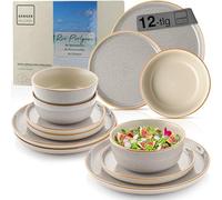SÄNGER Rio - Servizio da tavola da 12 pezzi, in gres porcellanato, 4 piatti, 4 piatti piani, 4 piatti da dessert, 4 ciotole e ciotole, grigio | Value Collection